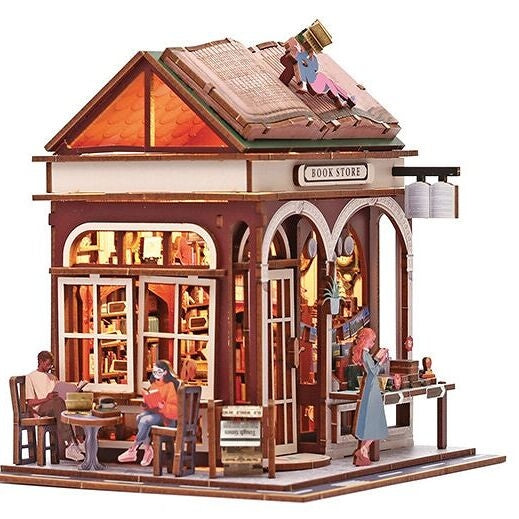 Maquette 3D Bois Vitrine Book Store – Librairie Miniature Lumineuse DIY GRAINE CREATIVE