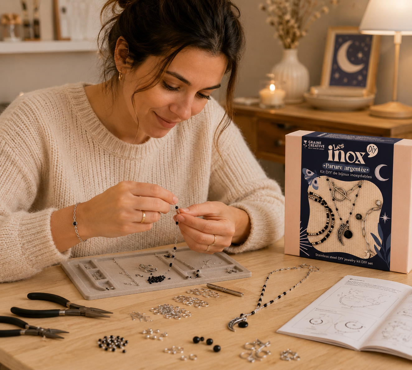 Kit DIY Parure Argentée Inoxydable – Créez 4 Bijoux Tendance GRAINE CREATIVE