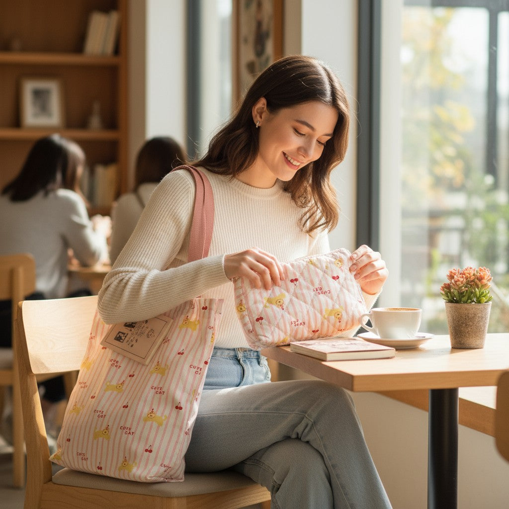 Coffret Kawaï Miaous & Cerisettes – Sac & Trousse Chat Idée Cadeau MINISUKI