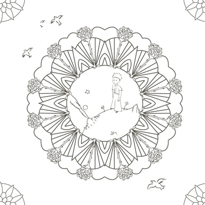 Grand mandala inspiré de l'univers du Petit Prince à colorier