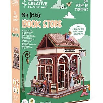 Maquette 3D Bois Vitrine Book Store – Librairie Miniature Lumineuse DIY GRAINE CREATIVE