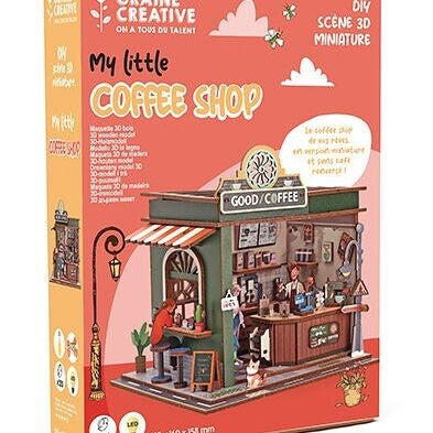Maquette 3D Bois Vitrine Coffee Shop – Café Miniature Lumineux DIY GRAINE CREATIVE