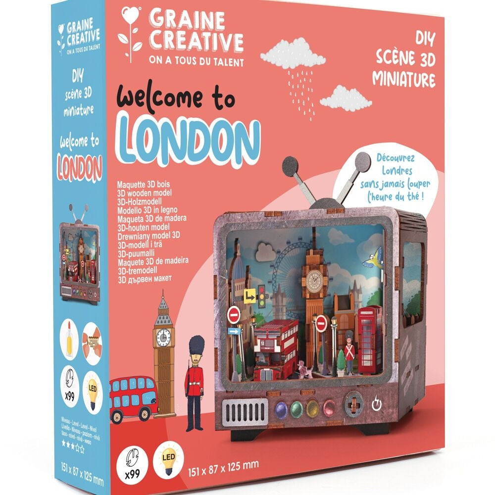 Maquette 3D Bois TV Londres – Mini TV lumineuse à construire GRAINE CREATIVE