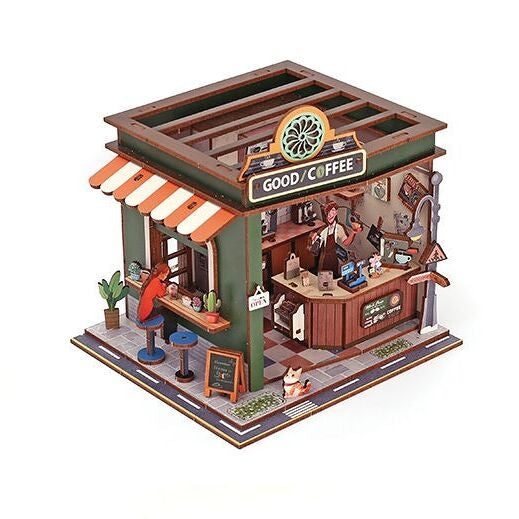Maquette 3D Bois Vitrine Coffee Shop – Café Miniature Lumineux DIY GRAINE CREATIVE