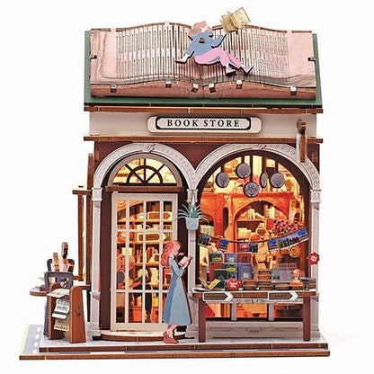 Maquette 3D Bois Vitrine Book Store – Librairie Miniature Lumineuse DIY GRAINE CREATIVE