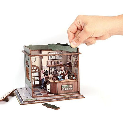 Maquette 3D Bois Vitrine Coffee Shop – Café Miniature Lumineux DIY GRAINE CREATIVE