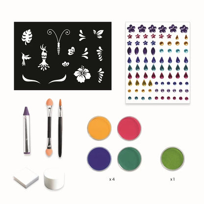 Maquillage perroquet tropical réalisé avec le Set de Maquillage Rio de Janeiro