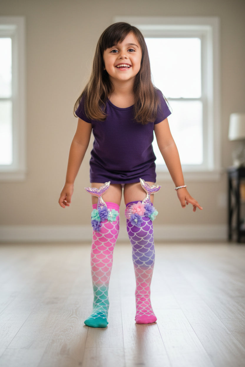 Chaussettes fantaisie MADMIA “Mermaid Tails” – queues de sirène 3D & coquillages MADMIA