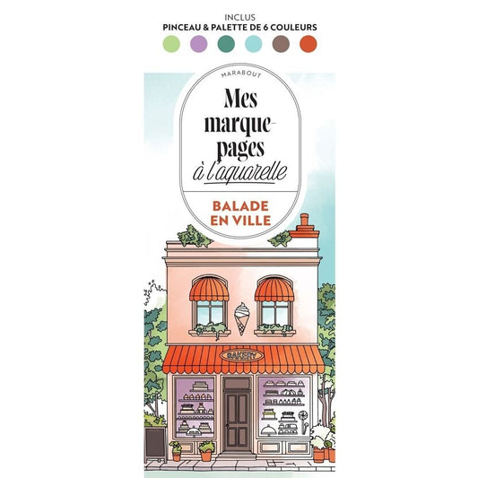 Marque-pages à l’aquarelle Balade en ville – Kit créatif avec pinceau et peinture Editions Marabout