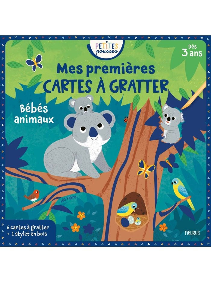 Mes premières cartes à gratter Bébés animaux avec stylet en bois pour maternelle