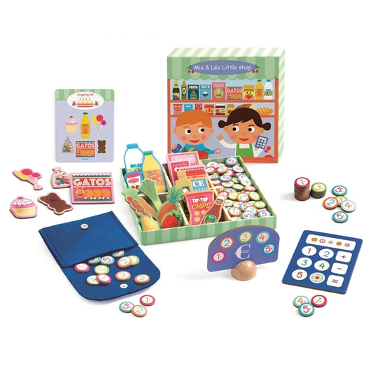 Jeu d'Imitation Mia & Léo Little Shop Djeco – Coffret Marchande avec 95 Accessoires Djeco