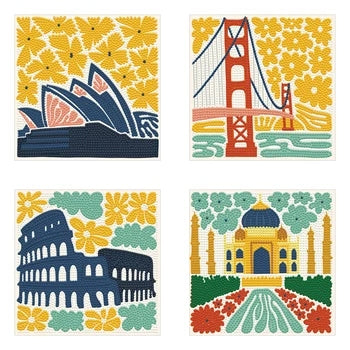 Mini DOTZ® Landmarks of Distinction – Kit Diamond Painting 4 Monuments Iconiques Jaune Dotz