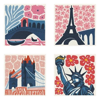 Coffret Mini DOTZ Landmarks of Endearment avec quatre Diamond Paintings de monuments célèbres