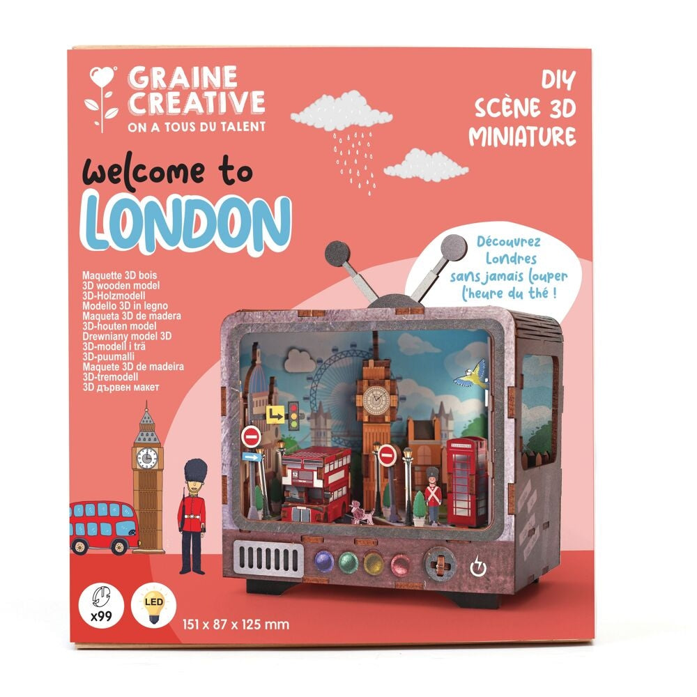 Maquette 3D Bois TV Londres – Mini TV lumineuse à construire GRAINE CREATIVE