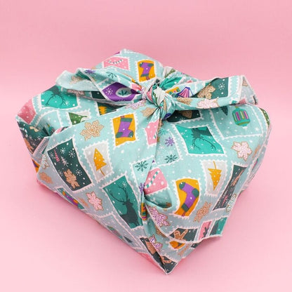 Furoshiki Timbres en coton – Emballage cadeau zéro déchet (4 tailles) Machatatelier
