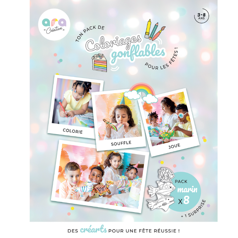 Pack Anniversaire Marin x8 Coloriages gonflables ( poissons, requins & dauphins)