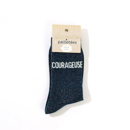 idée cadeau femme chaussettes message courageuse