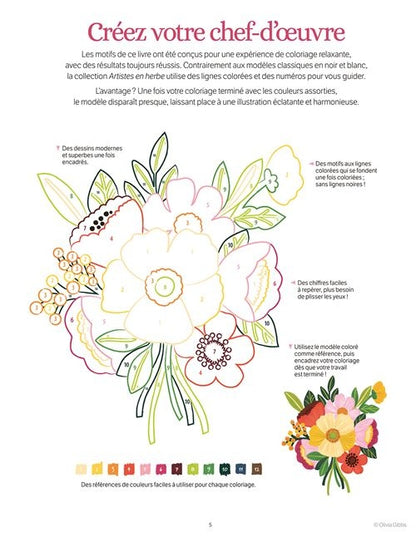 Fleurs en fête – Livre de coloriage floral créatif multi-techniques Editions Marabout