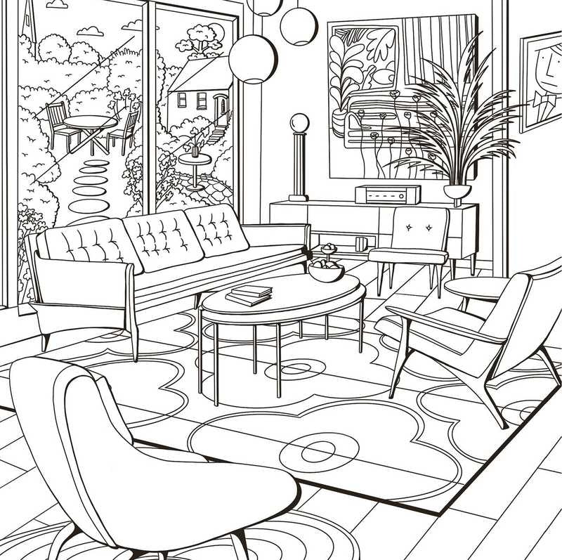 Ma maison design – Livre de coloriage déco intérieur vintage & moderne Editions Marabout