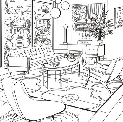 Ma maison design – Livre de coloriage déco intérieur vintage & moderne Editions Marabout