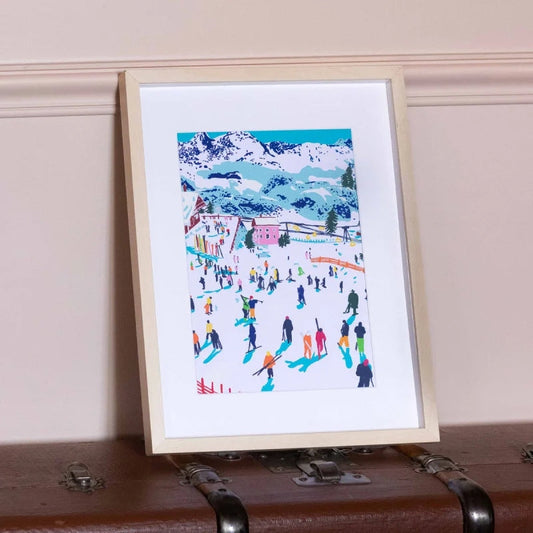 Illustration montagne hiver et ski à réaliser en peinture au numéro