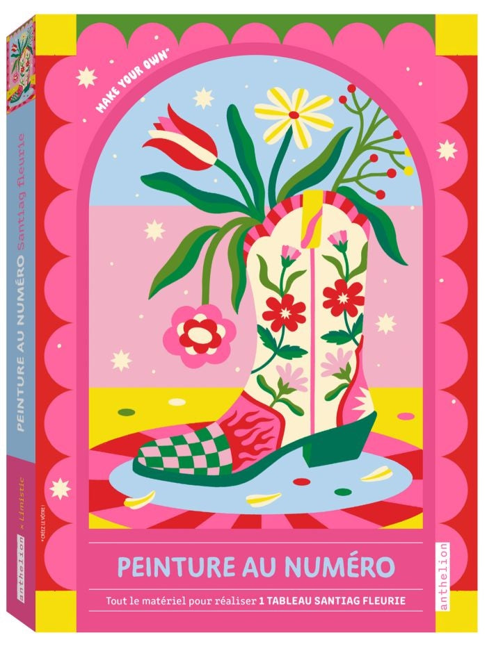 Kit peinture au numéro Santiag fleurie par Limistic sur tableau rigide A4