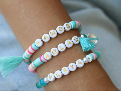 Perles lettres blanches avec écriture dorée pour bijoux DIY