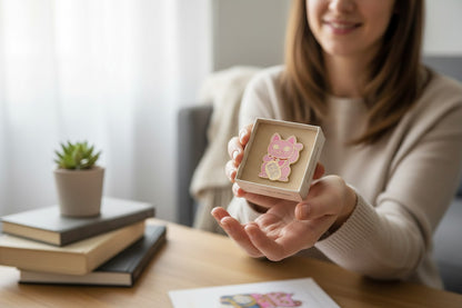Pin’s Maneki Neko rose – Chat porte-bonheur japonais émaillé studio inktvis