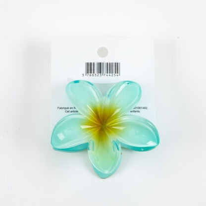 Pince à cheveux fleur tiaré bleue mate 8 cm – Accessoire cheveux exotique femme JOY!