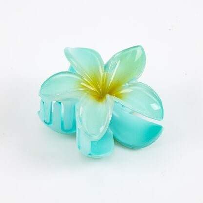 Pince à cheveux fleur tiaré bleue mate 8 cm – Accessoire cheveux exotique femme JOY!