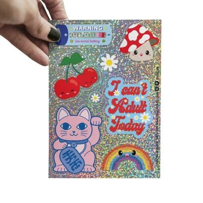 Planche de stickers pailletés Maneki Neko – Autocollants kawaii scintillants A6 studio inktvis