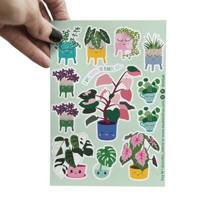Planche de stickers plantes kawaii – Pink Princess, Monstera & Pilea A6 studio inktvis
