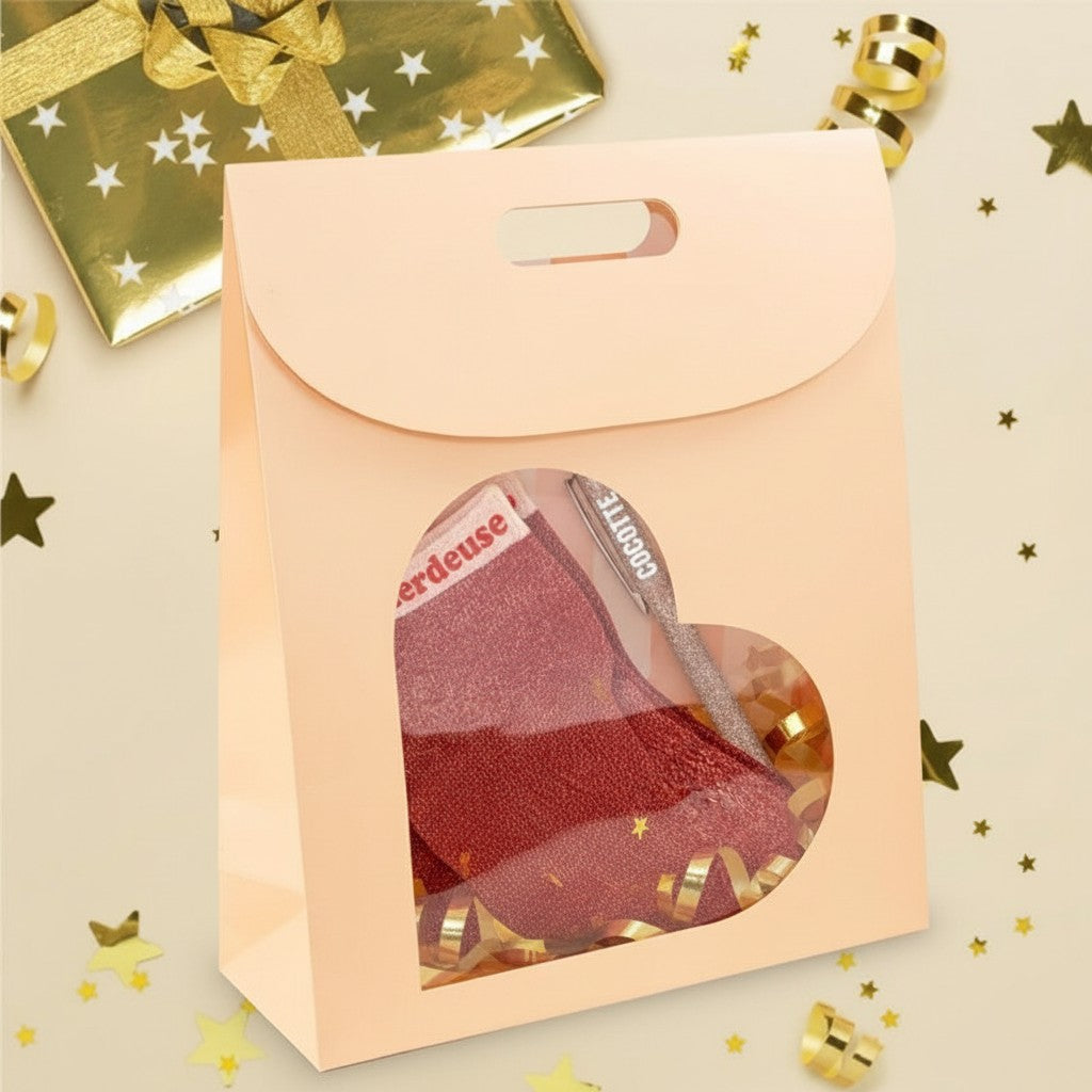 Pochette cadeau carton fenêtre cœur – Box cadeau | Joy Cadeaux 32x12x38cm JOY!