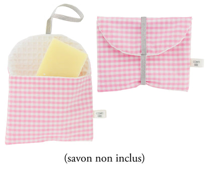 Kit Couture Nomade “Vichy Rose” – Étui Brosse à Dents & Pochettes Savon DIY Com'1 Idée