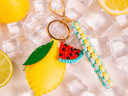 Porte-clé citron jaune pastel style kawaii fait main