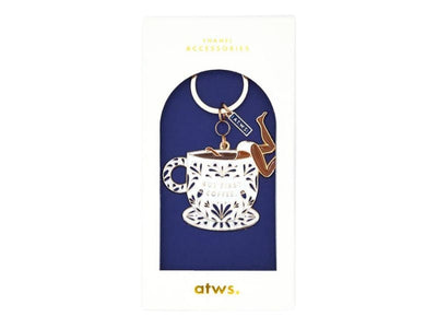 Porte-clés But First Coffee en émail doré – idée cadeau coffee lover All the ways to say