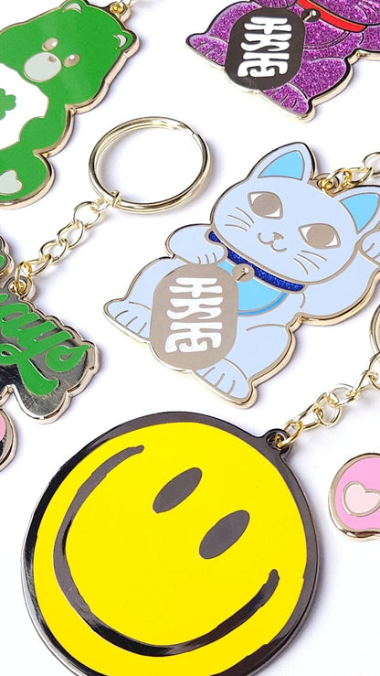 Porte-clés Maneki Neko bleu – Chat porte-bonheur japonais studio inktvis