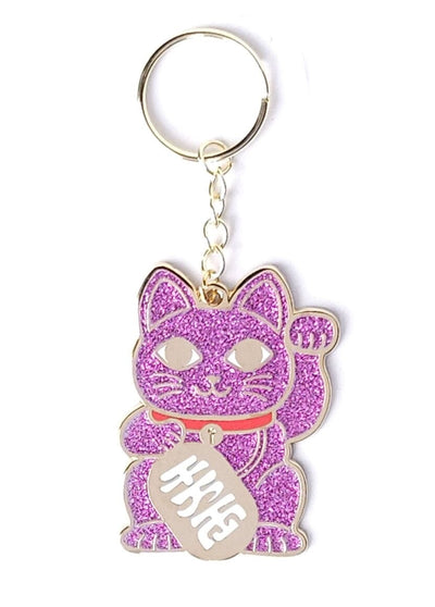 Porte-clés Maneki Neko rose pailleté – Chat porte-bonheur doré studio inktvis