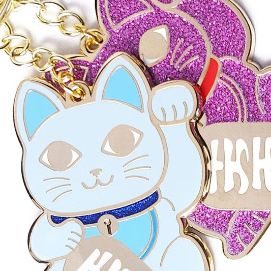 Porte-clés Maneki Neko bleu – Chat porte-bonheur japonais studio inktvis