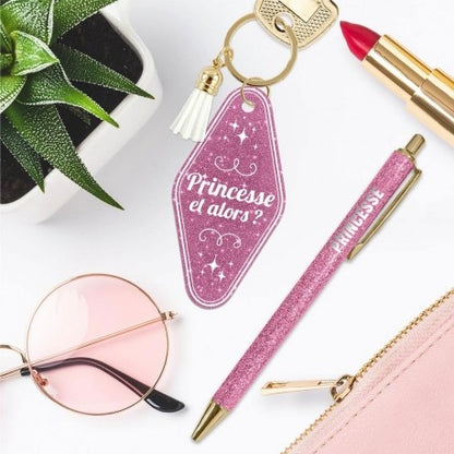 Coffret Duo Paillettes “Princesse” – Stylo & Porte-Clés Cadeau Fun Femme | Girls Club JOY!