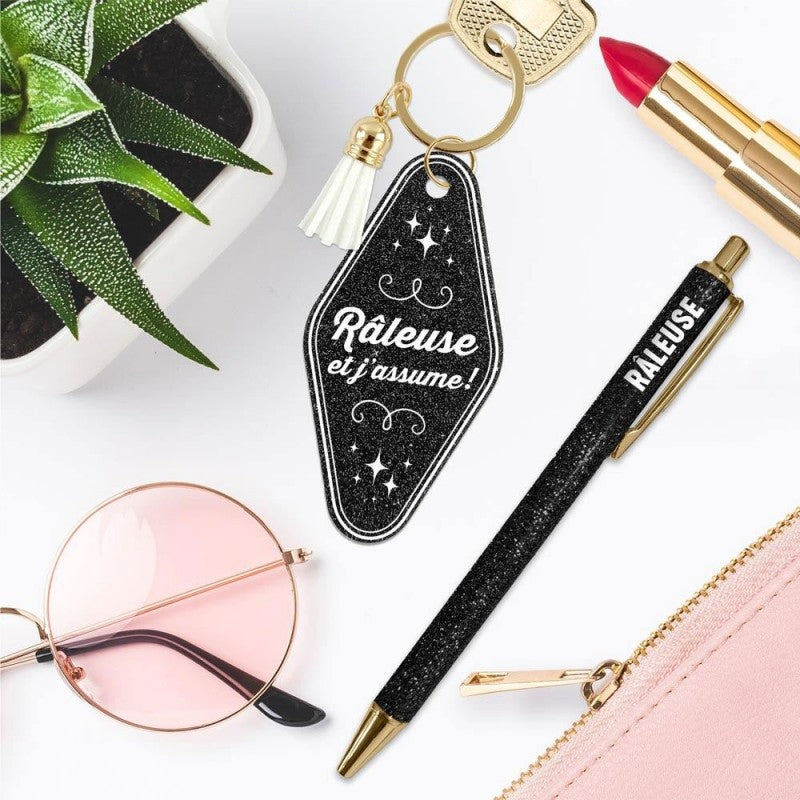 Coffret Duo Paillettes “Râleuse” – Stylo & Porte-Clés Humoristique Femme | Girls Club JOY!