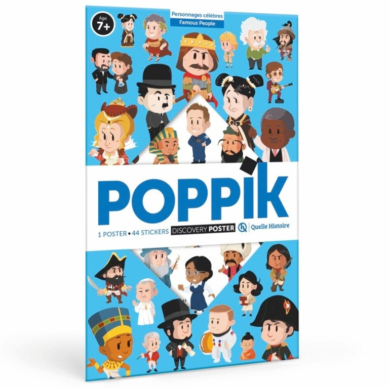 Poster Poppik “Personnages célèbres” (Quelle Histoire) + 44 stickers – Bilingue FR/EN (7–12 ans) poppik