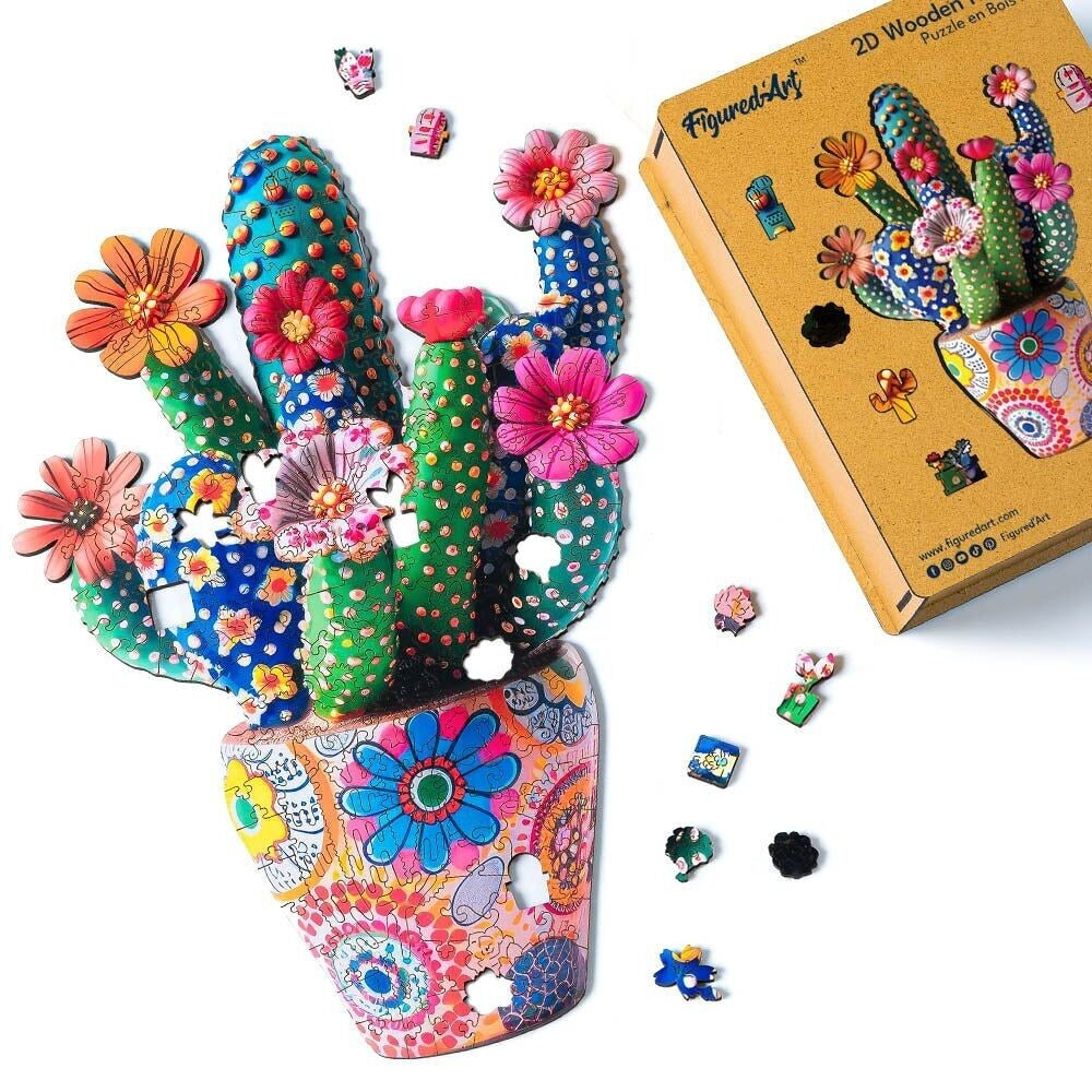 Puzzle Bois 200 pièces – Cactus fleuri en pot Figured'art