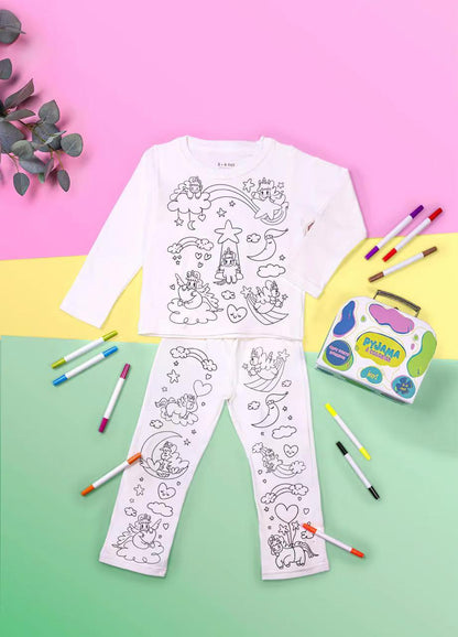Coffret pyjama à colorier motif licorne pour enfants avec feutres lavables
