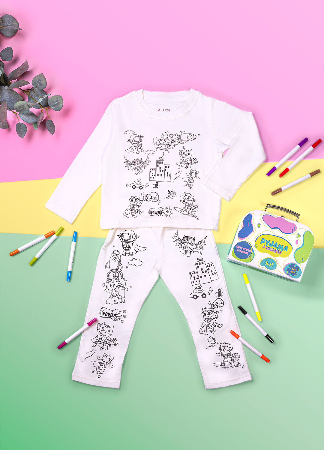 Pyjama à colorier Super Héros – Garçon | Coffret créatif JOY! avec feutres lavables JOY!