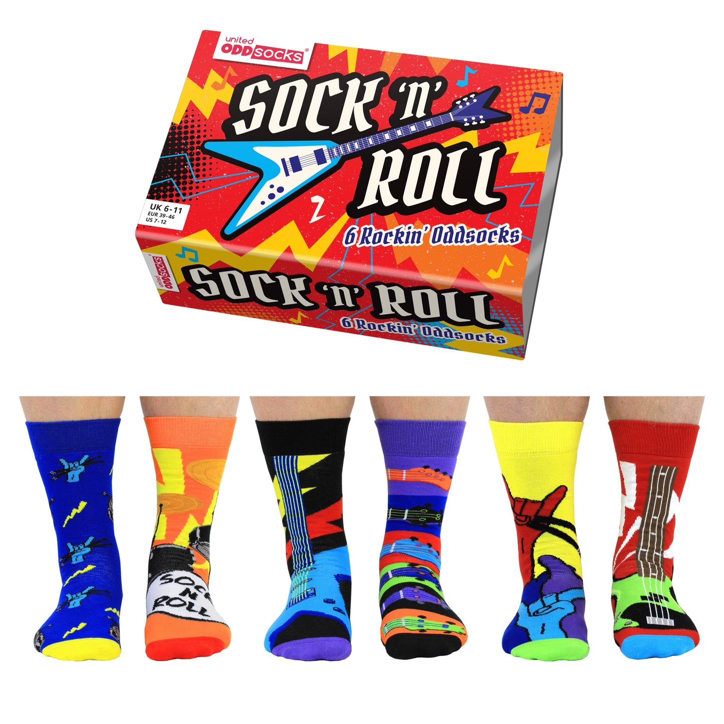 UNITED ODDSOCKS - SOCK N ROLL - COFFRET CADEAU ADULTE DE 6 CHAUSSETTES EUR 39-46 United Oddsocks