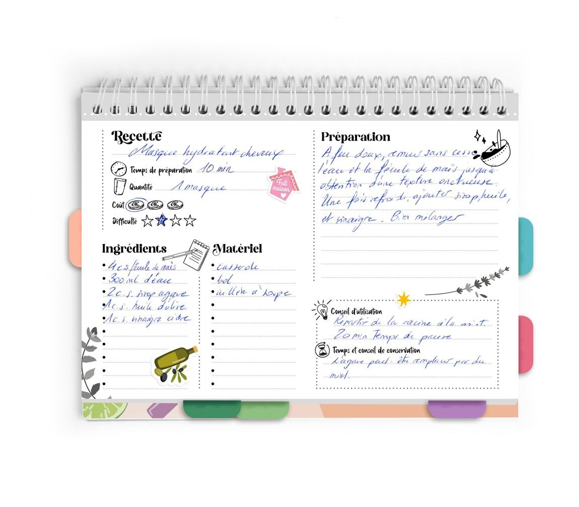 Organisation de recettes de cosmétiques naturels faits maison