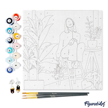 Mini Paint by Numbers - DIY Kit 20x20cm with Frame Woman and Bouquet