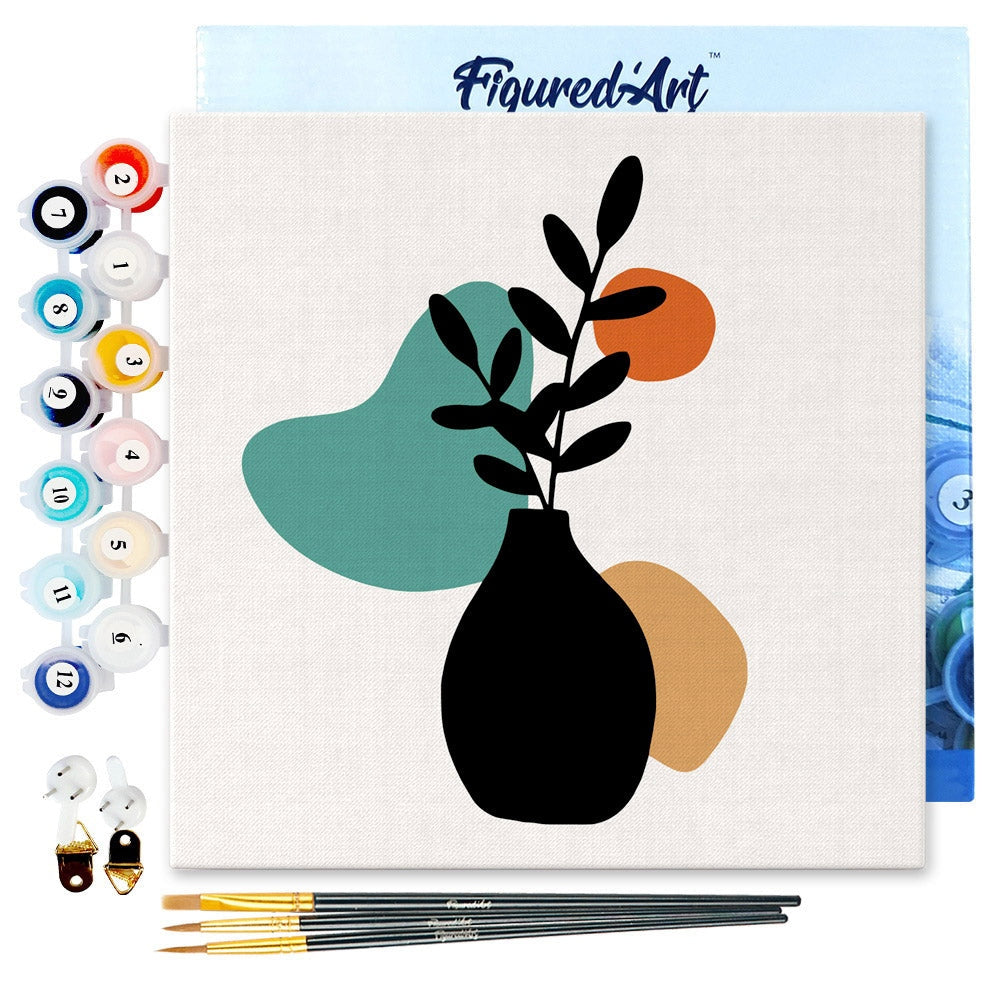 Mini Peinture par Numéros - Kit DIY 20x20cm avec cadre Plante et Vase bleu