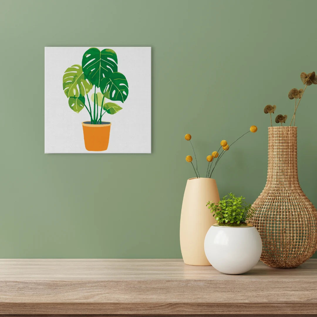 Mini Peinture par Numéros 20x20cm avec cadre Plante Verte Figured'art